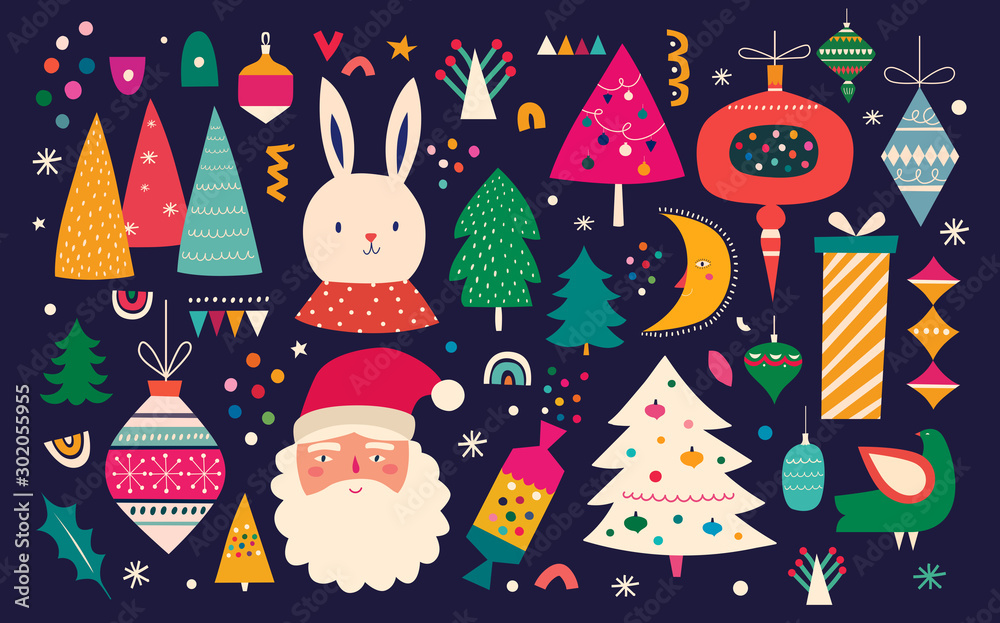 Fototapeta premium Christmas decorative illustration in vintage style with great ones
