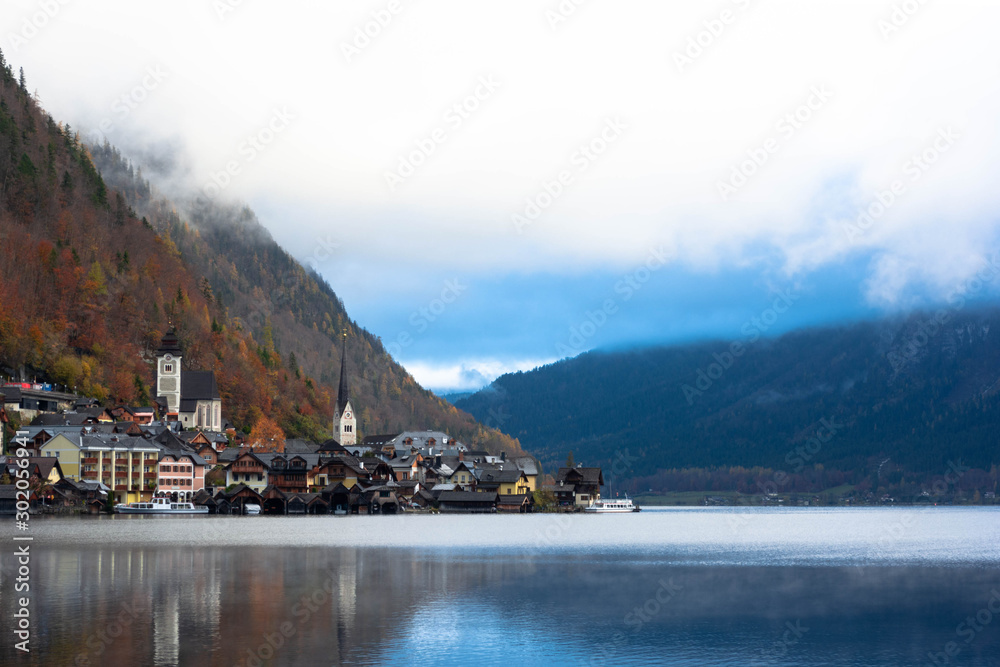 Famous Hallstatt mountain village and alpine lake, Austrian Alps