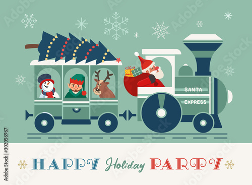 Santa Christmas train holiday party vector poster