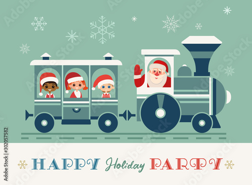 Santa Christmas train holiday party vector poster