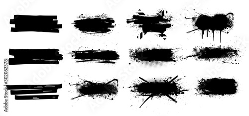 Ink splashes set. High level of tracing. Black inked splatter dirt stain splatter spray splash with drops blots isolated vector grunge silhouette set. Vector grunge silhouette set color dirty liquid