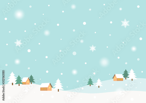 Winter rural landscape with snow.Flat style vector illustration.