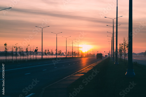 Sunset in the road