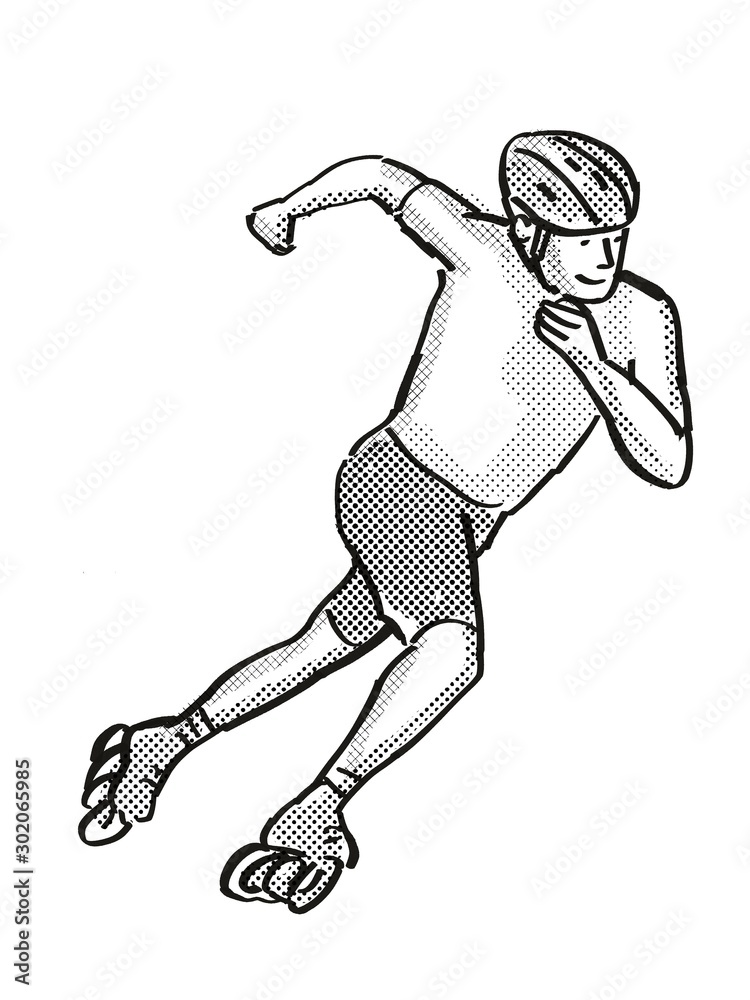 Naklejka premium athlete skater inline speed skating Cartoon Retro Drawing