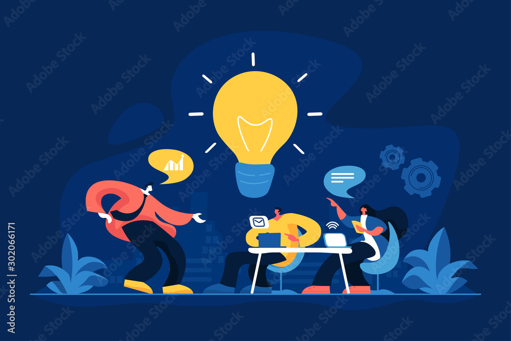 Office meeting, brainstorm vector illustration. Creative idea generation,  company workers cooperation, innovation discussion concept. Colleagues  planning business strategy cartoon characters Stock Vector | Adobe Stock