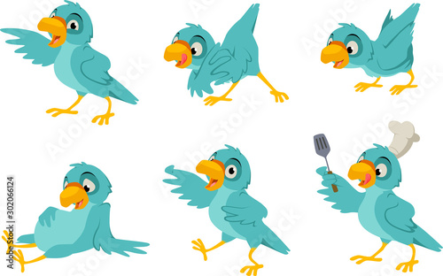 Vector illustration of a cute parrot or bird in various poses