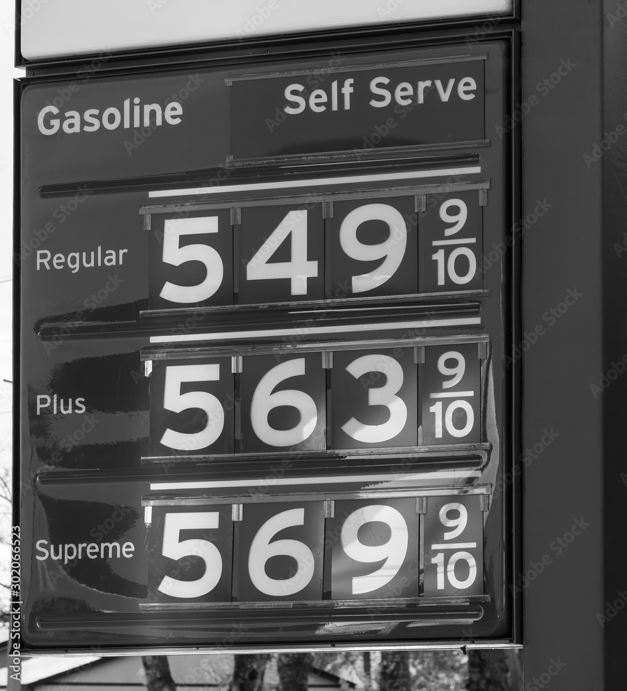 Sign showing gas prices