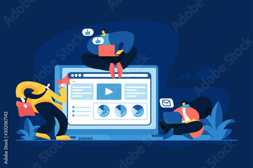 Content marketing services. Marketing strategy development. Online advertisement promotion. Content planning. Digital marketing strategy concept. Vector isolated concept creative illustration