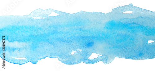 blue watercolor strip with hand-drawn watercolor texture. paint spreads on paper