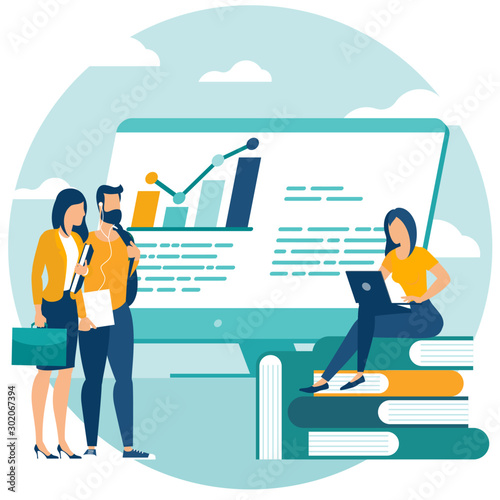 Flat design web page design templates for distance and online education, courses, and training e-learning, tutorials. Vector illustration for educational web page, mobila app and presentation.