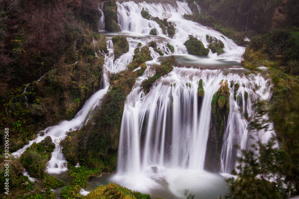 long exposure of the Marmore waterfall in Italy and its spectacular water flow long exposure of the Marmore waterfall in Italy and its spectacular water flow