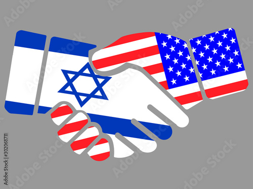 Handshake with Israel and USA flags vector