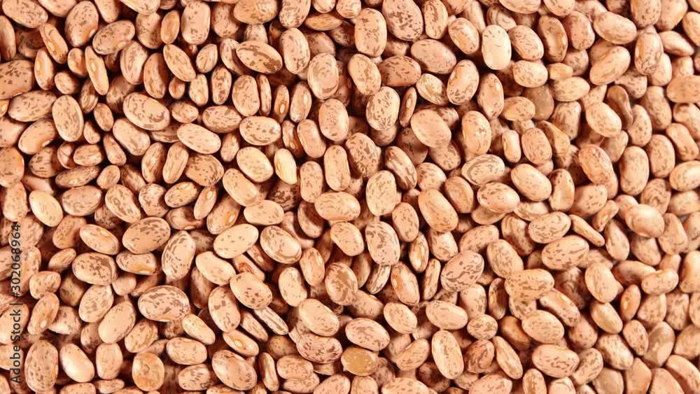 Pinto beans 4k video spinning clockwise slowly top down view