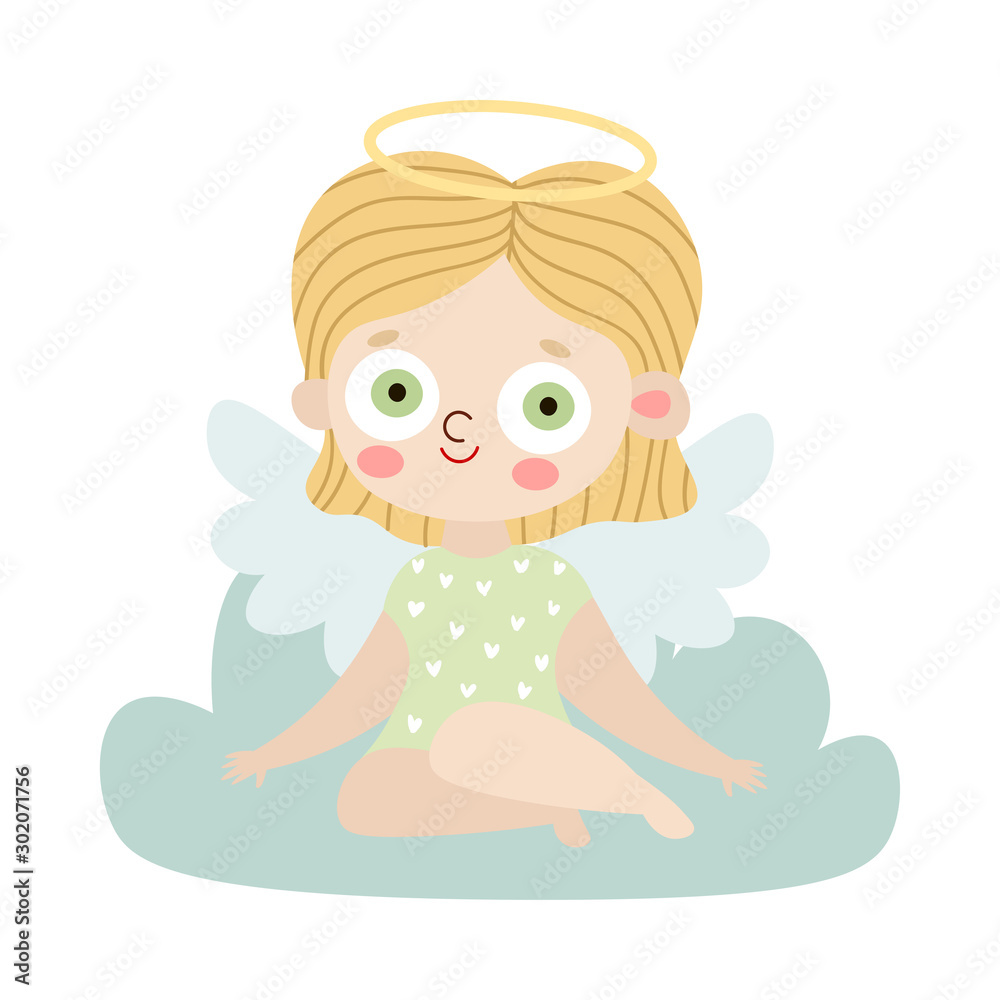 Blond girl angel sitting on cloud vector illustration Blond girl angel sitting on cloud vector illustration