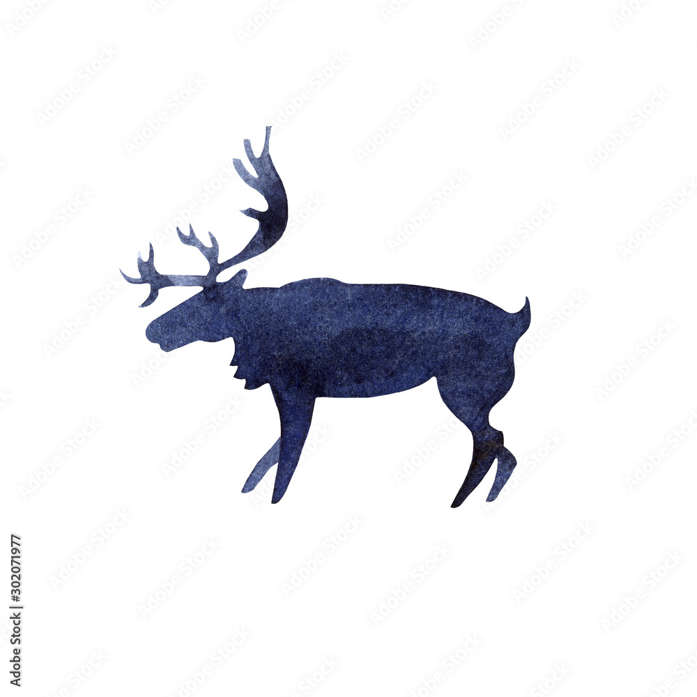 Fototapeta premium Watercolor silhouette of blue reindeer