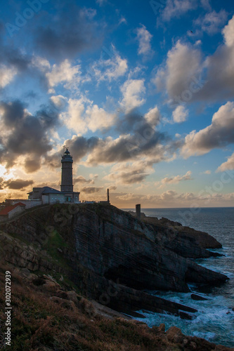 lighthouse at sunset. Cabo Mayor, Santander. Spain