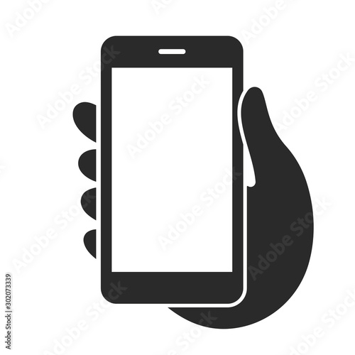 Smartphone in hand simple icon. Vector