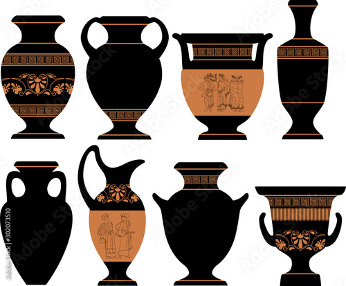 Vector illustration of Greek vases and amphora