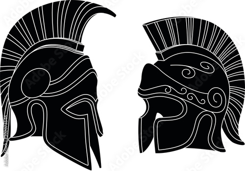 Vector illustration of a greek helmet in black and white