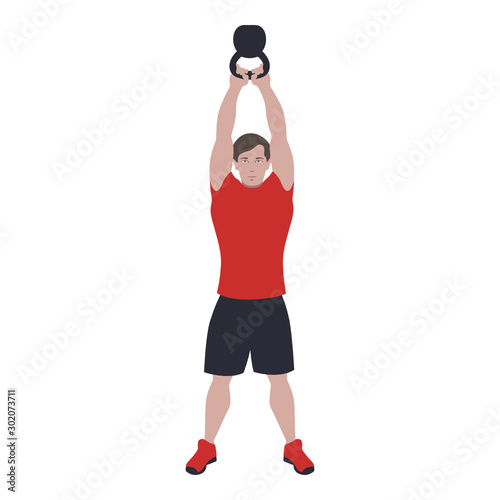 CrossFit workout training for open games championship. Sport man training American kettlebell swing exercise in the gym for healthy beautiful body shape motivation.