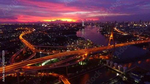 aerial view of bhumibol bridge in bangkok thailand