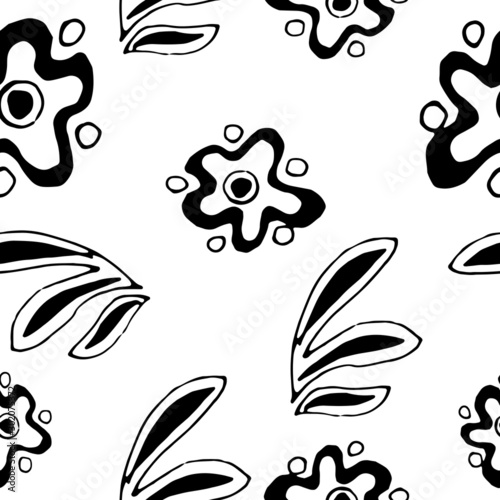 Obraz na płótnie Abstract vector illustration. Flowers. For print, design, back surface, textile, packaging, canvas. Black and white hand drawn vector illustration. Seamless patterns. w salonie