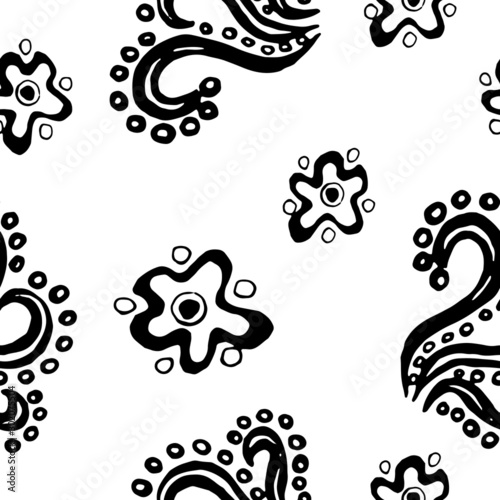 Obraz na płótnie Abstract vector illustration. Flowers. For print, design, back surface, textile, packaging, canvas. Black and white hand drawn vector illustration. Seamless patterns. w salonie