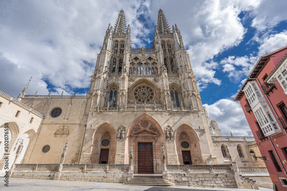Plaza de Santa Maria Square and Cathedral of Saint Mary of Burgos (Santa Maria de Burgos). Declared UNESCO World Heritage Site. Castile and Leon, Spain