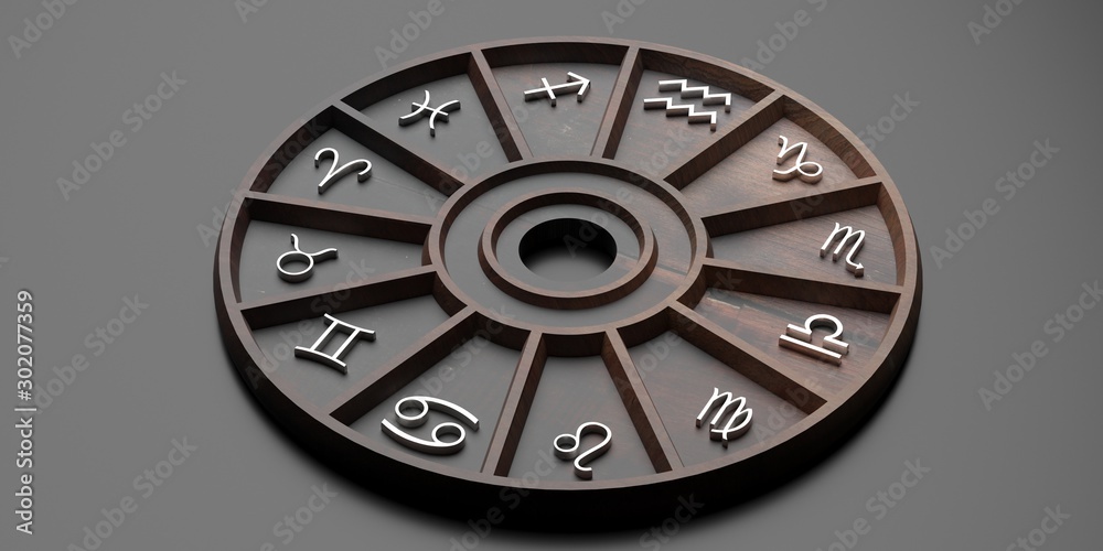 Obraz premium Zodiac signs set on black background. 3d illustration