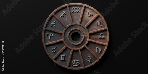 Zodiac signs set on black background. 3d illustration