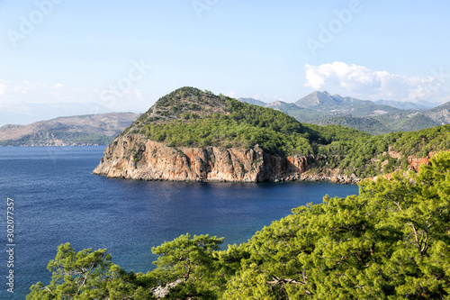 View of the bays of the Mediterranean Sea from the Lycian Way in Turkey.