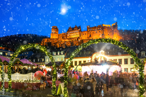 Tableau sur toile Weihnachtsmarkt, Heidelberg, Baden-Württemberg, Deutschland