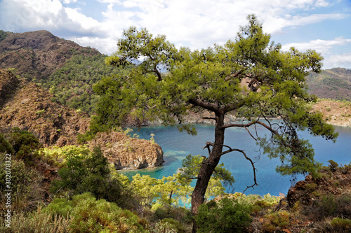 View of the bays of the Mediterranean Sea from the Lycian Way in Turkey. © Nadzeya