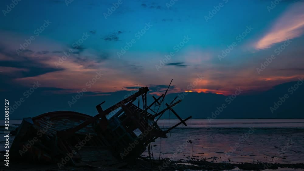 time-lapse of local fishing boat on tropical beach sunset, Thailand : 4k time-lapse of local fishing boat on tropical beach sunset, Thailand : 4k