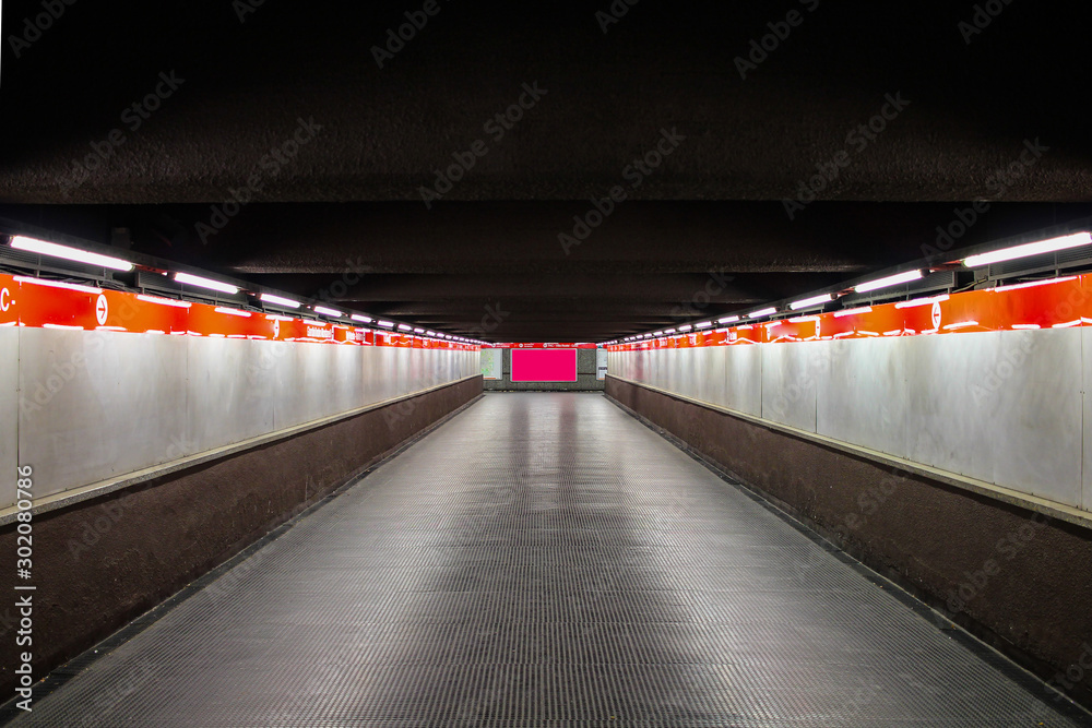 gray and sad subway corridor in Milan, Lombardy, Italy