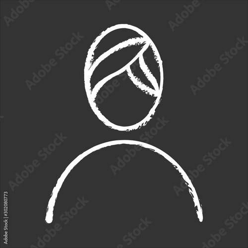 Spa chalk icon. Health facility. Mineral spring resort. Woman after sauna. Relaxation zone. Steam room. Wellness club. Beauty salon. Girl with towel on head. Isolated vector chalkboard illustration