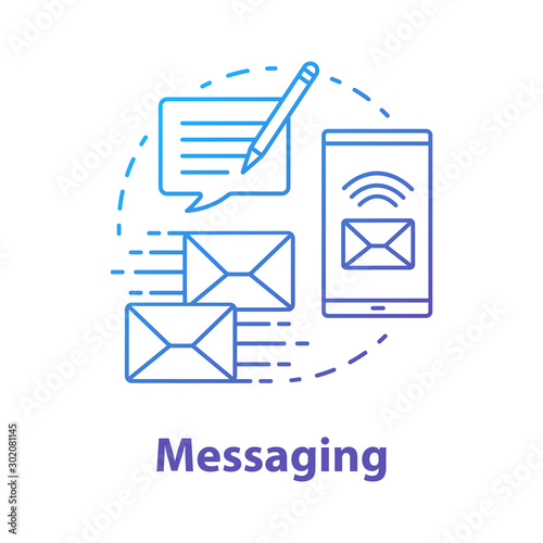 Messaging concept icon. Mailing idea thin line illustration. Online communication with instant text messages. Internet chatting through application. Vector isolated outline drawing