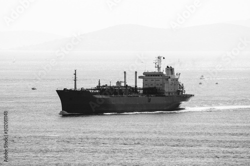 tanker ship sails through the bosphorus near istanbul