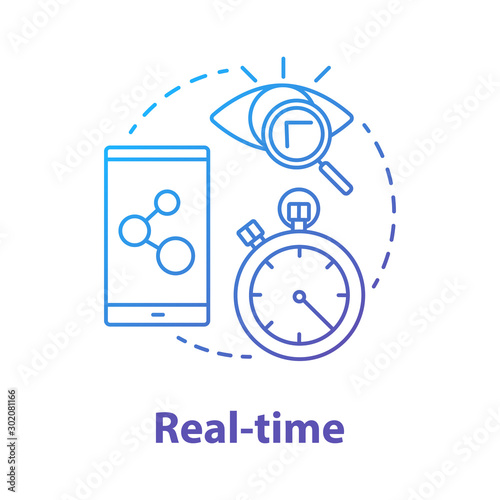 Real-time concept icon. Software development tools idea thin line illustration. Mobile device programming and coding. Application management and optimization. Vector isolated outline drawing