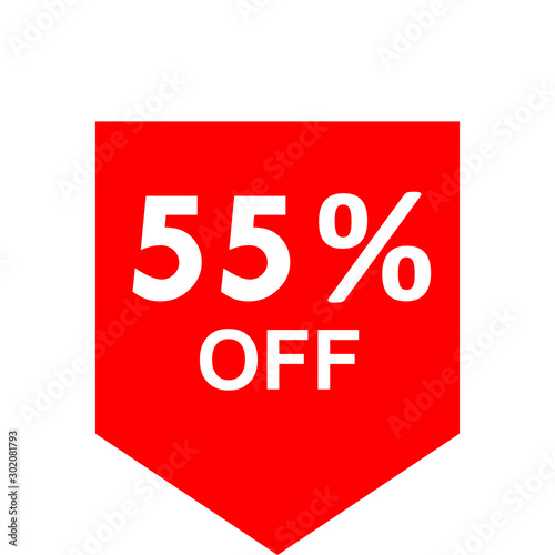 Sale - 55 percent off - red tag isolated - vector