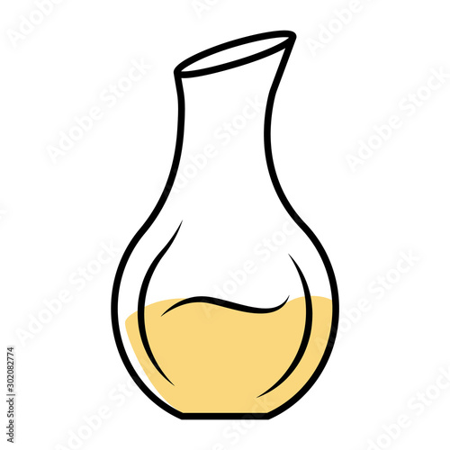 Sparkling wine service yellow color icon. Decorative decanter with alcohol beverage. Aperitif drink. Party, holiday. Bar, restaurant, winery glassware, tableware. Isolated vector illustration