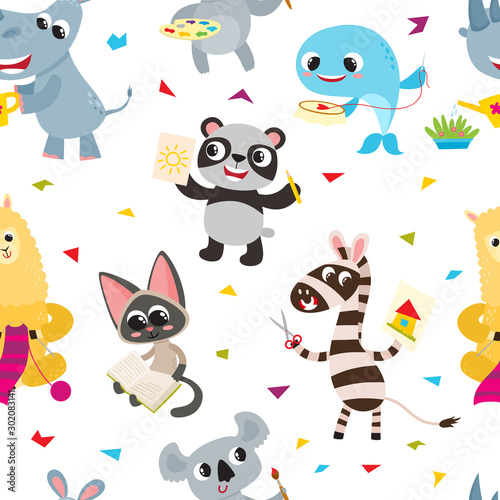 Cute adorable animals character with hobby instrument.