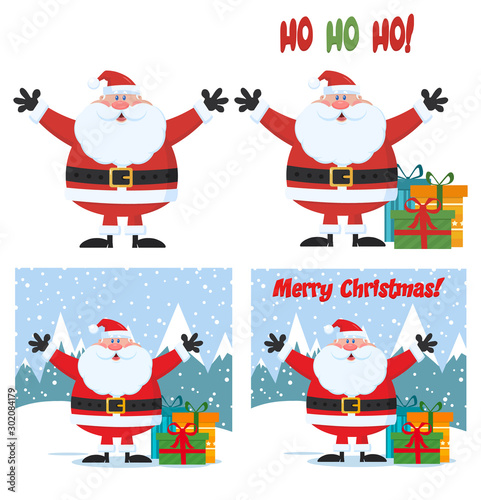 Santa Claus Cartoon Character Set 2. Flat Vector Collection Isolated On White Background