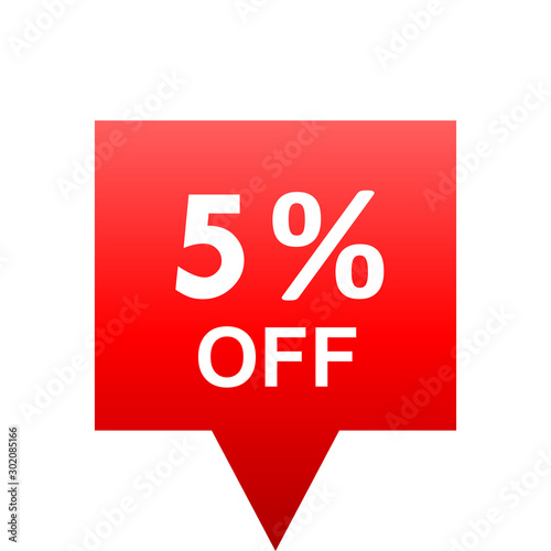 Sale - 5 percent off - red gradient tag isolated - vector