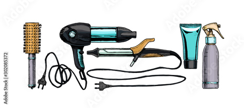 Set of hairdressers tools.