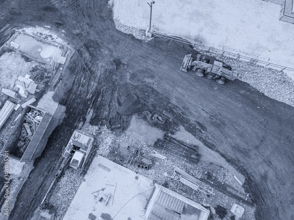 Construction site under construction, aerial view.