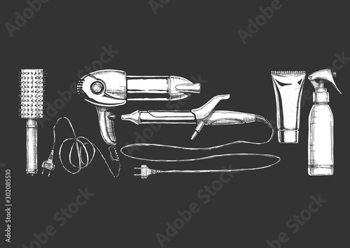 Set of hairdressers tools.