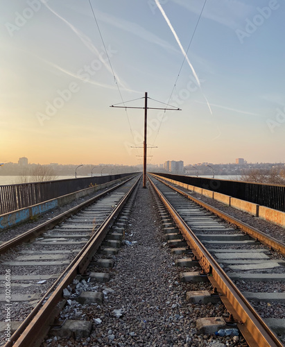 Railway bridge over the river, Voronezh, Russia.