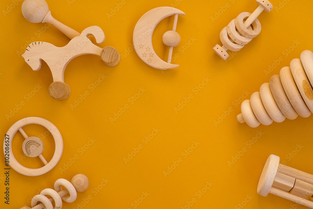 wooden eco-toys for the online store or kindergarten for the development of children according to the Montessori system