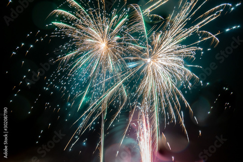 Long exposure of fireworks in the sky. photo